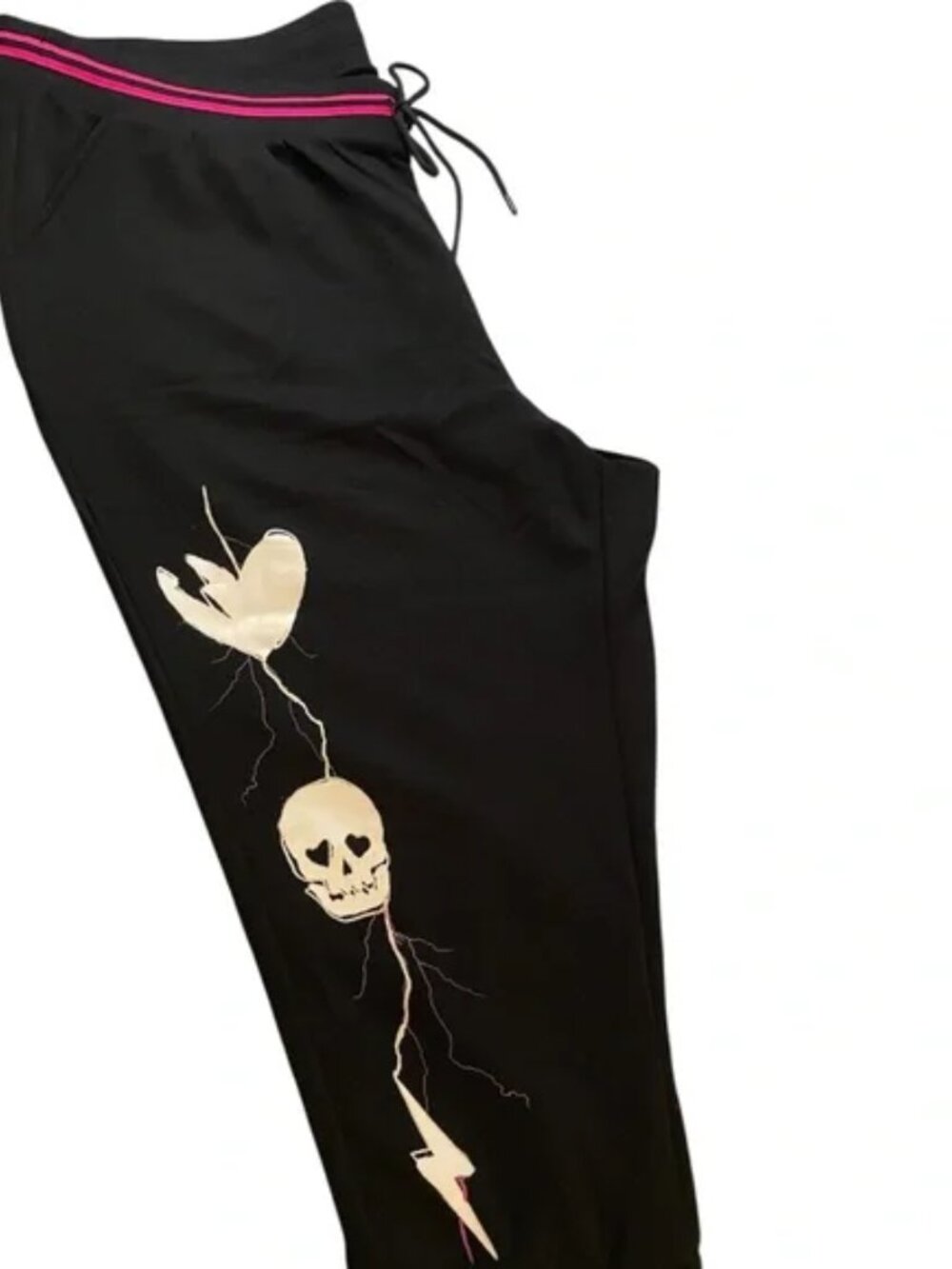 Torrid Jogger Pants 1X Lovesick Pull On Black Pink Skull Hearts Lounge Modal NWT - Picture 2 of 3